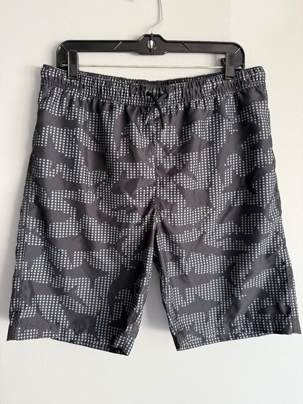 Lands End Boys Swim Trunks XL 18-20 Husky Black Camo Print Board Shorts Lined